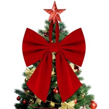 Christmas Tree Topper Bow 16 x 22, Giant Bows Christmas Decorations, Velvet B...