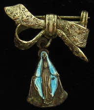 Vintage Mary Pin Blue Enamel Religious Holy Catholic Miraculous