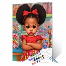 African Girl Paint by Number Pouty Little Afro Bun Girl DIY Painting Kits on