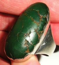 ANTIQUE HUGE NAVAJO GREASY GREEN TURQUOISE STERLING SILVER RING SIZE 11 vafo