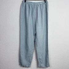 Simple Opulence Pants Womens L Linen Blue Elastic Waist Coastal Minimalist Boho