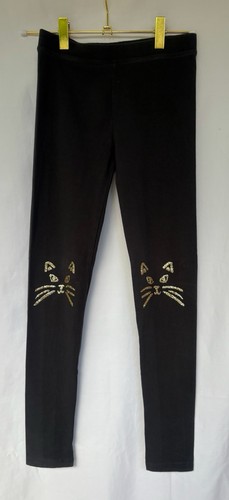 Crewcuts Girls’ Size 10 Black And Gold Knit Cat Leggings