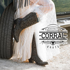 Corral A3752 Black Floral Inlay Embroidered Sequin Studded Snip Toe Boots   9.5