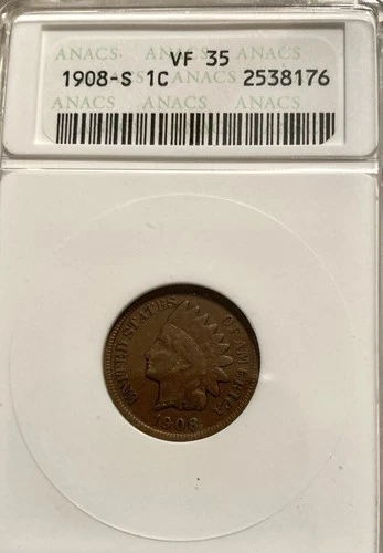 1908-S Indian Head Cent - SERIES KEY DATE VF 35