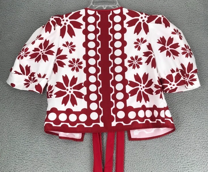 Blusa Shein Cubierta Recortada Talla L 8/10 Manga Corta Globo Frontal Cinta Corbata Roja Foto 4 de 4