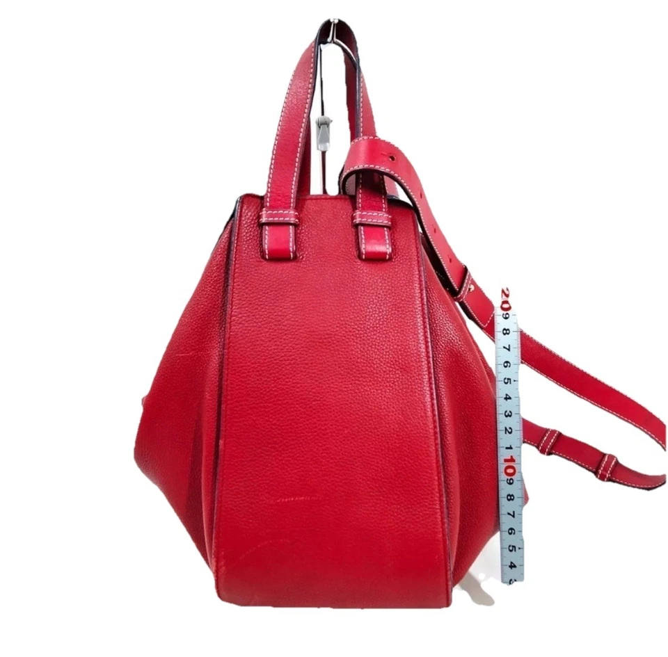 Auth LOEWE Hammock Bag Red Grained Leather Small 2way Satchel Handbag - Image 2 of 4