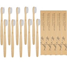 SEVENHEAD 10 PCS Bamboo Toothbrushes Soft Bristles Wooden Toothbrushes for Ad...