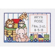 Janlynn SGP-0615 Noah's Ark Birth Sampler 6 by 4-Inch Counted 4 x 6, White