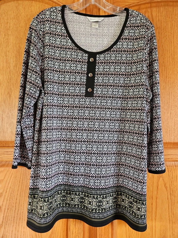 Christopher & Banks Tunic Top Blouse Women’s Large Multicolor 3/4 Sleeve