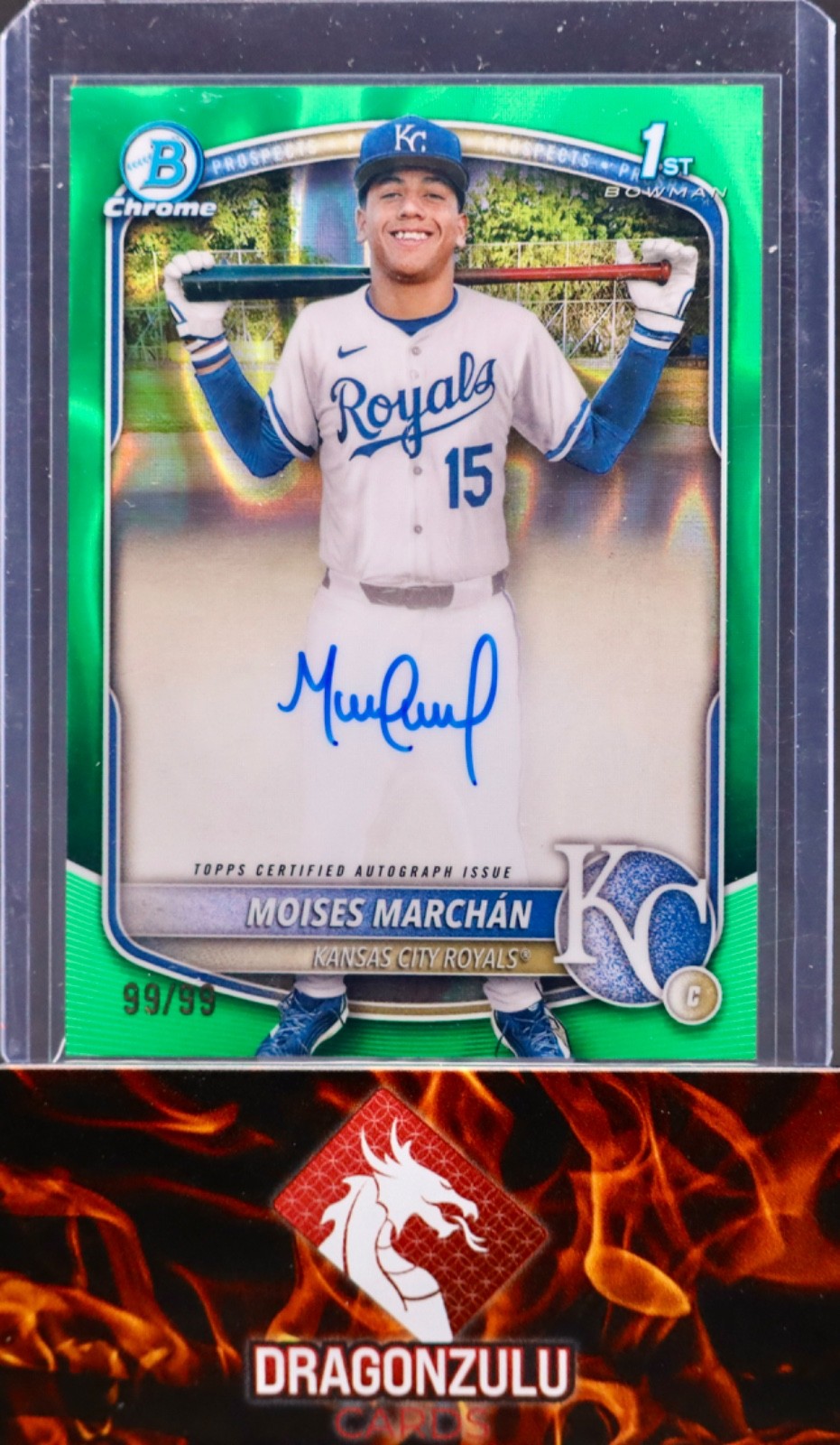 2025 Bowman Chrome Moises Marchan Green Lava Auto /99 1st Bowman Bookend