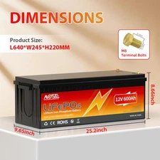 12V 600AH LiFePO4 Lithium Battery 200A BMS 15000+ cycles RV Solar Marine 7680Wh