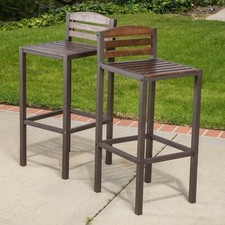 Isabel Acacia Rustic Metal  Dark Brown Wood 30-Inch Barstools Set of 2 