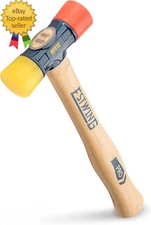 DFH-12 Rubber Mallet 12 Oz Double-Face Hammer with Soft/Hard Tips & Hickory Wood
