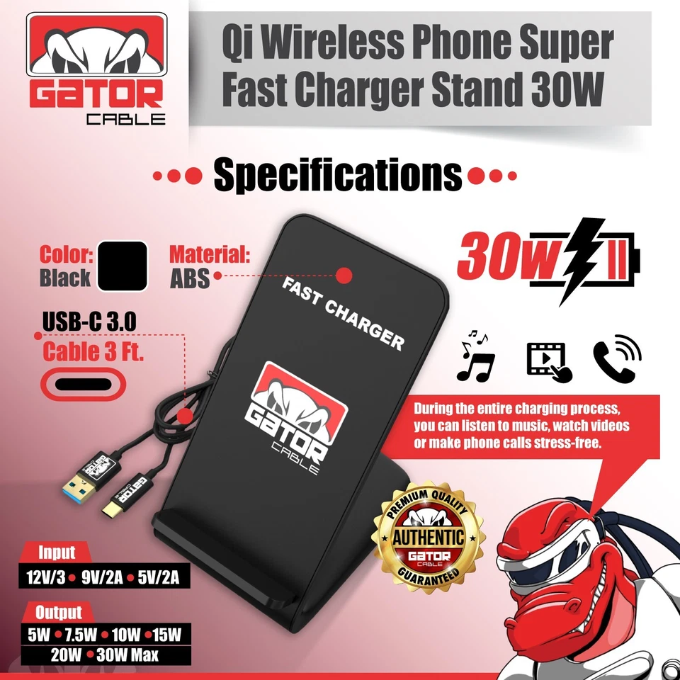 2x Wireless Phone Charger Stand Pad 30W Fast Charge For Samsung iPhone Universal - Image 2 of 4