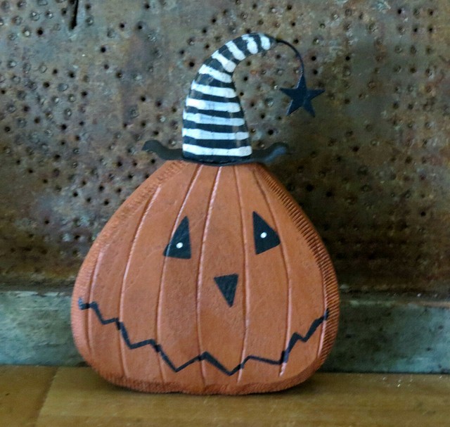 Chunky Wood HALLOWEEN Jack o Lantern Pumpkin Head Shelf Sitter Rustic Primitive Chunky Wood HALLOWEEN Jack o Lantern Pumpkin Head Shelf Sitter Rustic Primitive