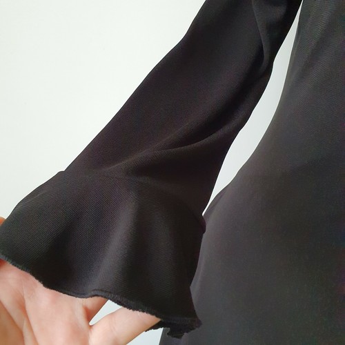 Laura Ashley Long Black Dress Size 12 Frill Flattering Wrap Style Front Slit - Picture 8 of 12