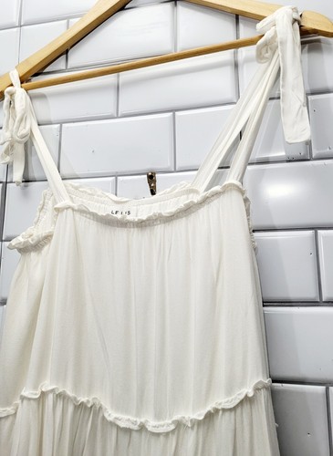 LE LIS COLLECTION White Tiered Mini Dress Adjustable Tie Shoulder Straps 100% Ra - Picture 3 of 7