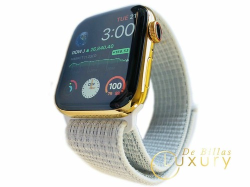 CUSTOM 24K Gold Plated 44MM Apple Watch SERIES 5 With White Loop Band GPS+LTE - 第 2/5 張圖片