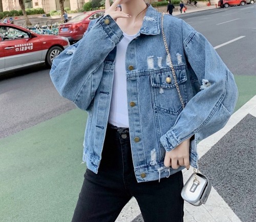 Chaqueta de mezclilla con botones para mujer Abrigo de jean floral Prenda para el torso Blazer - Imagen 4 de 14