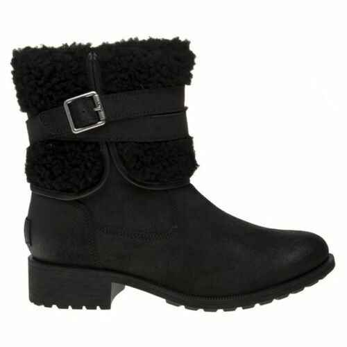 UGG BLAYRE III BLACK LEATHER SHEEPSKIN BUCKLE WOMEN'S BOOTS, $249 - Picture 1 of 5