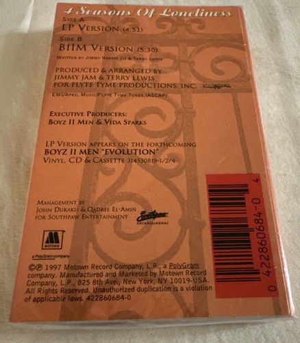 Boyz II Men - 4 Seasons Of Loneliness - 1997 Cassette Tape Single New Sealed R&B - Picture 2 of 6