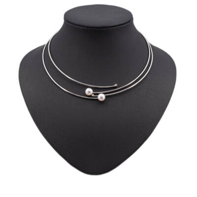 Collana Donna Schiava Rigida Oro Bianco 18 kt Perle Akoya e