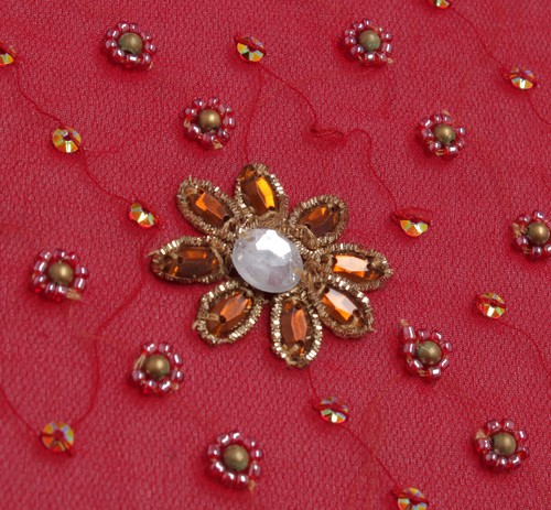 Sushila Vintage Red Heavy Dupatta Pure Georgette Silk Hand Beaded Long Stole - Picture 5 of 10