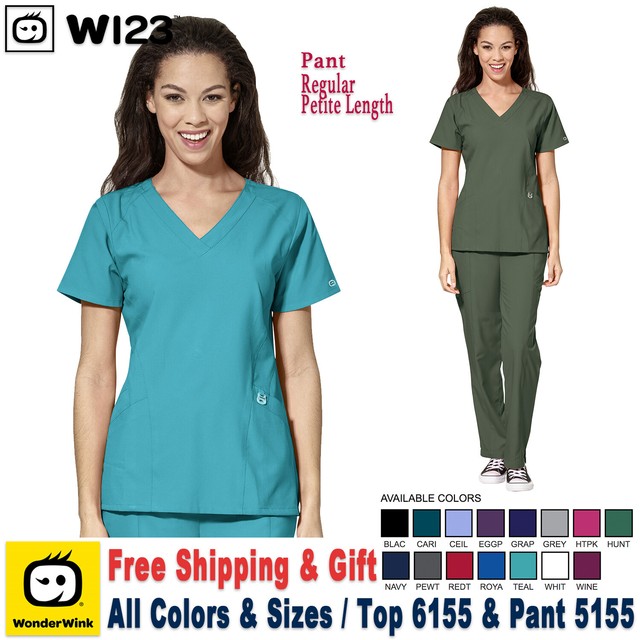 WonderWink Scrubs Set W123 Women's VNeck Top & Cargo Pant 6155/5155