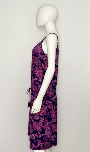 Tommy Bahama Womens Blouson Dress L Fuchsia Navy Red Paisley Drawstring Pockets - Picture 5 of 10