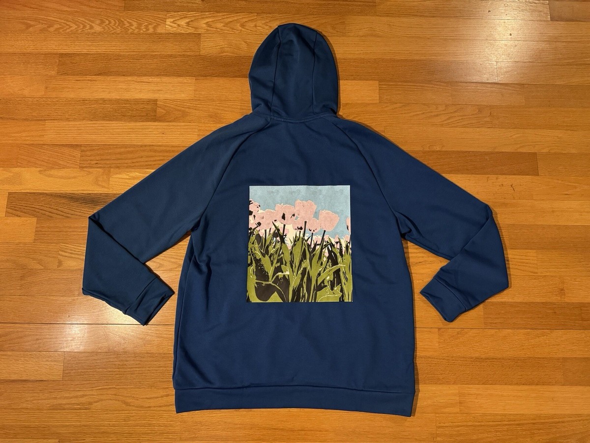 New L Nike Seeds Sport Performance Floral Pullover Hoodie Blue