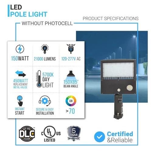LED Parking Lot Light 150W/300W, Photocell, 5700K, IP65 for Pole Lights, Street - Picture 3 of 19