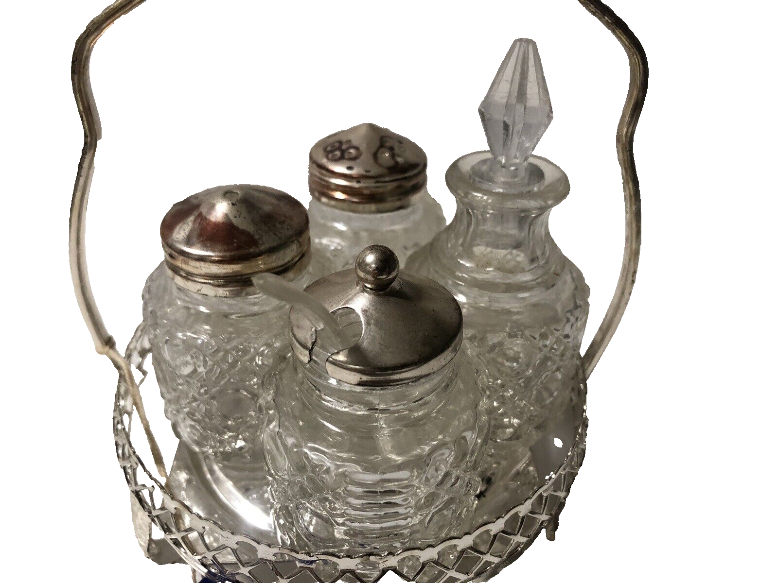 Vintage Queen Anne England Silver Plated Condiments Cruet Server Set