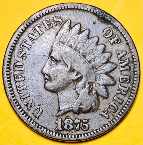 1875 (Fine) U.S. INDIAN HEAD CENT COPPER PENNY 1c COIN.