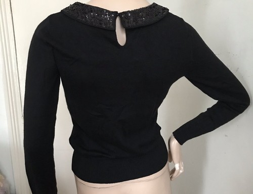 H&M BLACK ALPACA MIX SEQUIN COLLAR JUMPER TOP UK 6-8 EU 32-34 US 2-4 XS BNWT - Picture 9 of 11