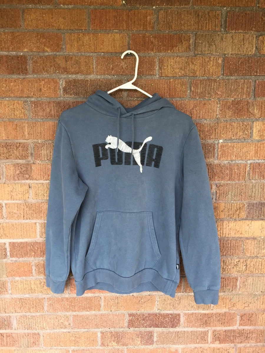 PUMA Men s Essentials Big Logo Hoodie Sweatshirt Blue Grey Size M