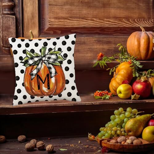 Fall Decor Pillow Covers 18x18 Inch Autumn Thanksgiving Harvest Polka