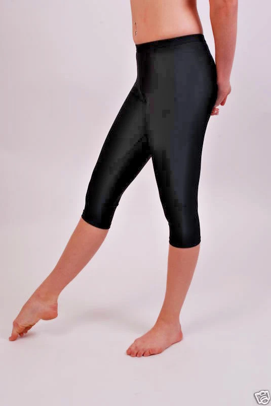 Leggings calf length dance fitness gym wear matt black lycra