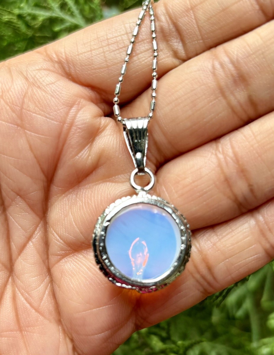 Pendentif Opalène Arc-en-ciel Sur Or Blanc - Chaîne Incluse - Fait Main En Inde - Neuf Avec étiquettes