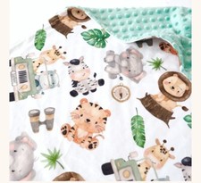 Honey Lemonade Safari Animals Soft Plush Minky Dot Baby Blanket 30x38