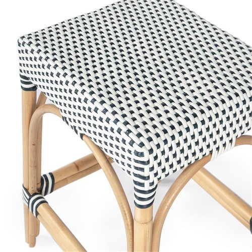 Butler Specialty Company Robias Rattan 24.5" Counter Stool - White & Navy Stripe - Picture 4 of 8