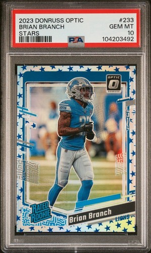 Brian Branch 2023 Panini Donruss Optic 233 Stars PSA 10 GEM MINT SP DETROIT LION