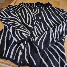 Venini Made in USA Black Zebra Close Knit Zip Mock Neck Snap Closure Small