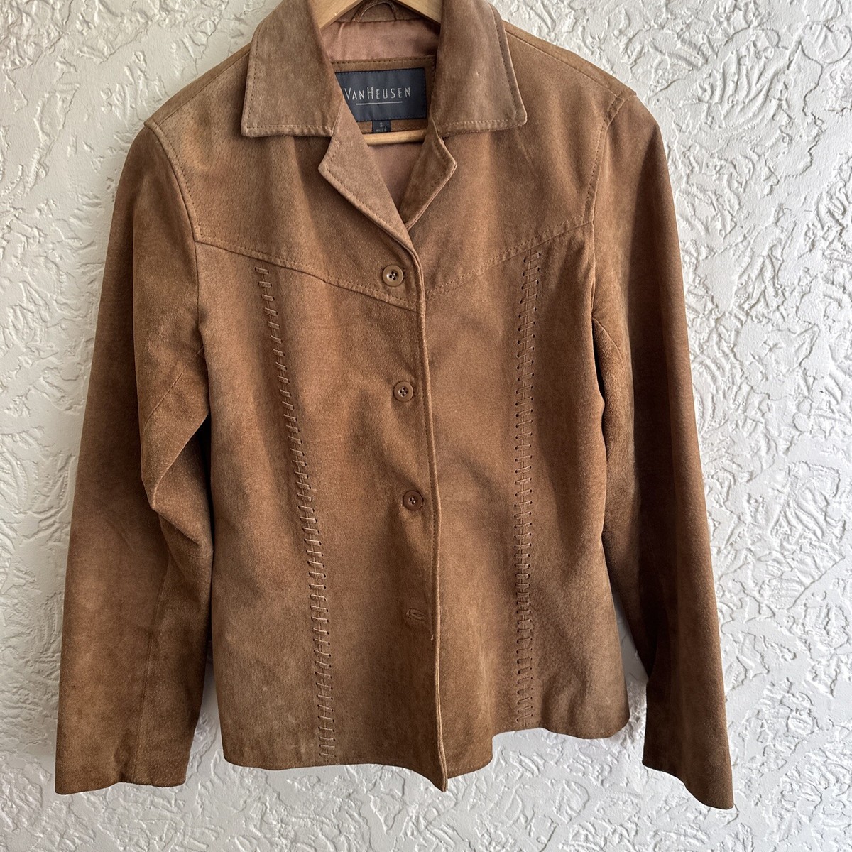 A Very Cool Vintage Van Heusen Tan Suede Leather Jacket Unisex
