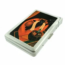 Smoking Leisure Cat Cigarette Case with Built in Lighter Metal Wallet