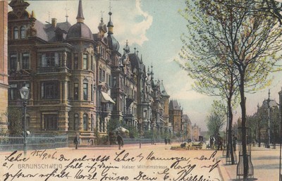 Braunschweig AK 1908 Kaiser-Wilhelm-Straße Fußgänger color ...