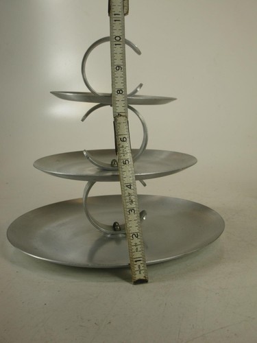 HAND WROUGHT ALUMINUM SERVING MULTI TEAR TRAY MID CENTURY MODERN - Picture 4 of 12