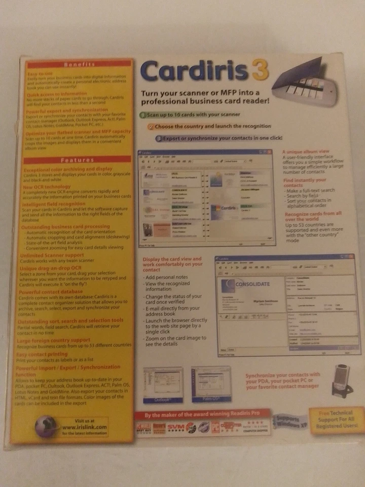 Cardiris 3 Business Card Scanning Software On CD-ROM for Windows 98 to XP New - Image 2 of 2