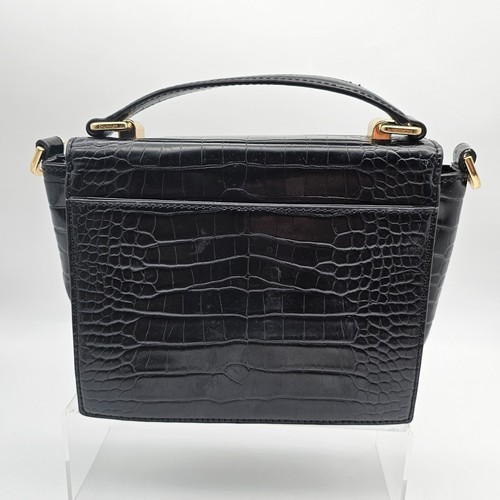 Calvin Klein Black Croc Embossed Handbag Satchel Purse - Missing Crossbody Strap - Picture 5 of 18