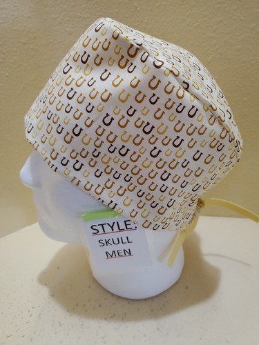Cappello/cappello scrub chirurgico a ferro di cavallo uomo cranio/chemio fatto a mano - Foto 3 di 7