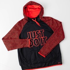 Nike Therma-Fit Women's Just Do It Large Long Sleeve Red Black Hoodie